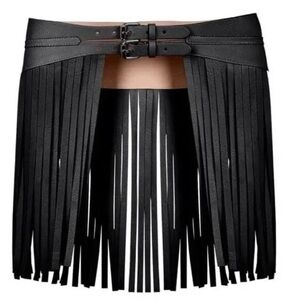 BCBGMaxAzria Leather Black Snake Embossed  Fringe Waist Belt Size S NWOT